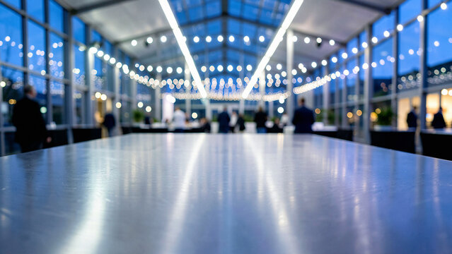 Polished Calacatta White Marble Countertop on Chic Rooftop Lounge with Ambient Warm Uplighting Luxur
