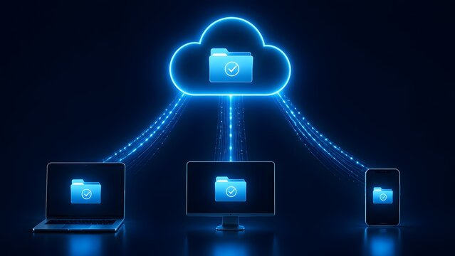 Cloud computing network synchronizing verified document folder to laptop desktop and smartphone devices via digital data streams