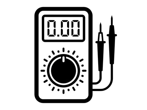 Digital multimeter icon with probes isolated on transparent background