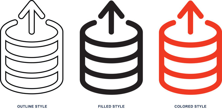 Set of data export icons featuring three different design styles for web and app interface