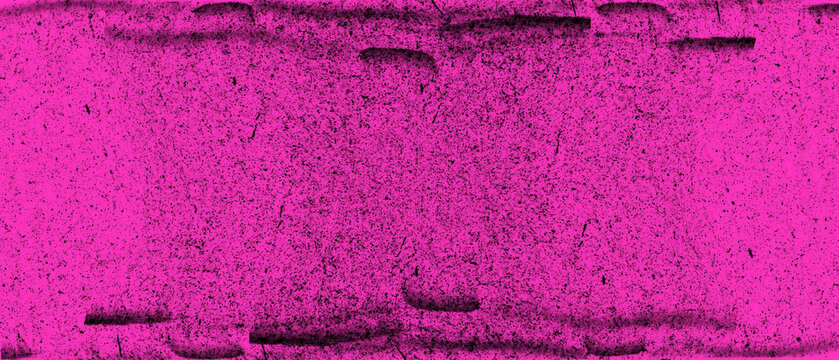 Vibrant pink grunge texture background featuring a heavy dark speckle grain effect with black brush stroke borders, ideal for edgy artistic designs, banners, and overlays.