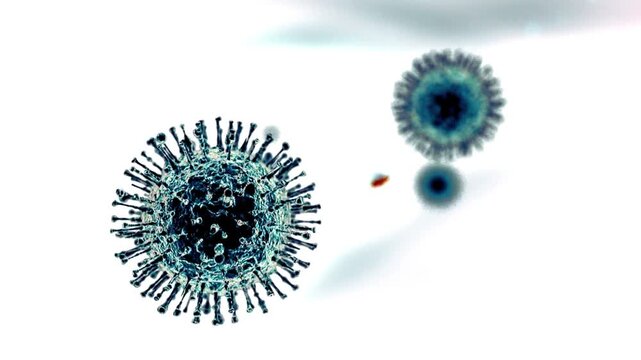 Close up of a virus cell surface with spike proteins in white background microscopic detail pathogen structure