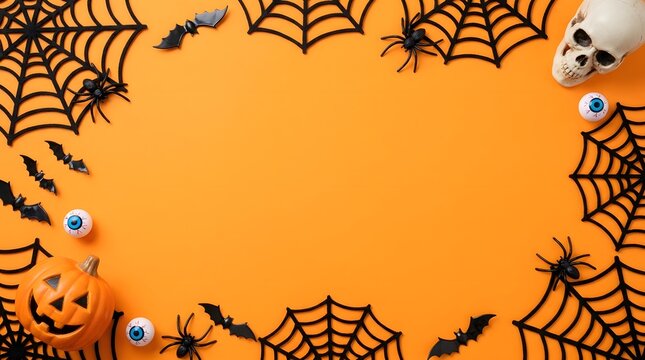 A spooky halloween border of webs bats and eyeballs creates a festive and creepy atmosphere for all your autumn celebrations