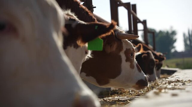 cattle feeding at trough in pasture