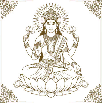 Goddess Lakshmi sitting on lotus vector illustration