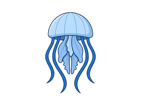 Cute blue jellyfish cartoon vector illustration isolated on transparent background