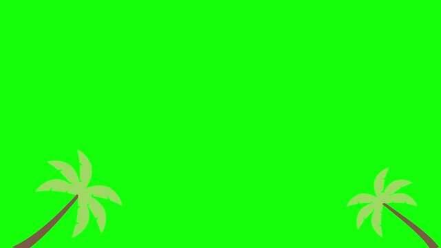 Flat vector palm trees illustration isolated against solid vibrant green screen background for video editing compositing tasks
