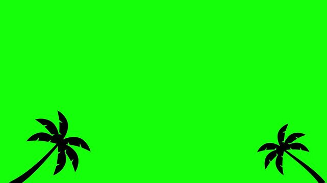 Black palm tree silhouettes frame bottom corners against vibrant chroma key green screen background for video editing compositing