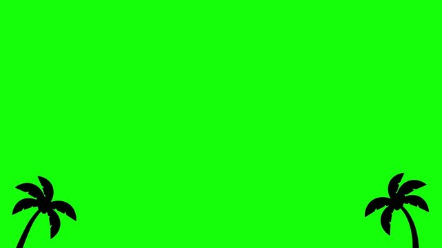 Black palm tree silhouettes framing vibrant neon green screen backdrop used digital motion graphics composition overlay effect