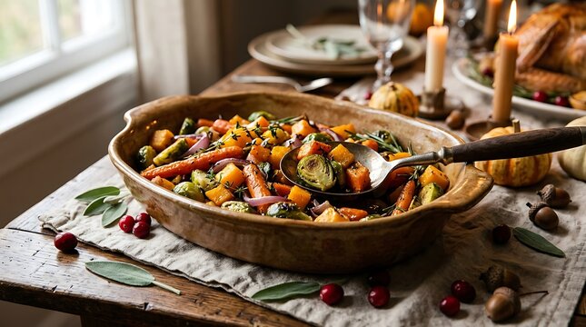 Rustic thanksgiving roasted vegetable feast