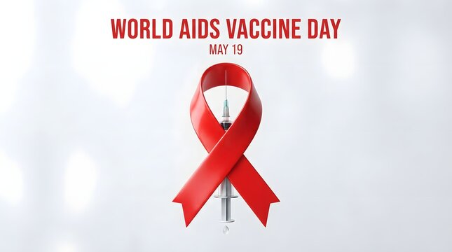 World aids vaccine day awareness ribbon with text on a blurred white background