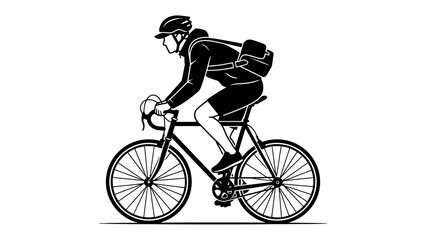 Fototapeta premium Cyclist on a Road Bicycle: A profile illustration of a person wearing a helmet and backpack, riding a road bicycle with sleek design.