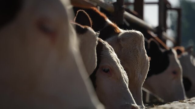 close up of black and white dairy cows in sunlight