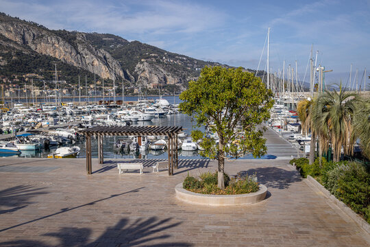 Boats in the harbour at Vieux Port (Old Port), Menton, France