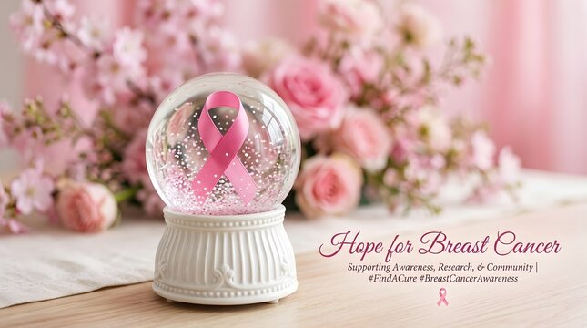 Raising awareness and hope a delicate pink snow globe symbolizing the fight against breast cancer encouraging early detection research