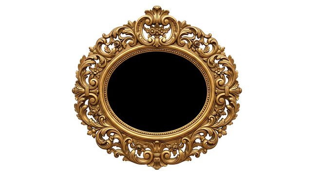Antique ornate gold oval mirror for interior design decoration.