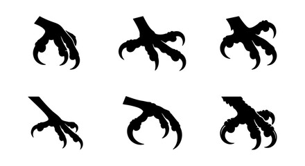 Fototapeta premium Black Bird Claws Vector Icons, Predatory Talons Silhouette Set, Sharp Animal Paws Graphics, Fierce Wildlife Digitized Elements