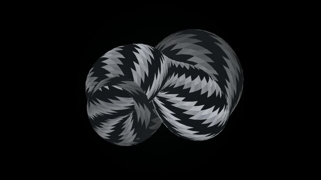 Abstract 3D Geometric Intertwined Shape with Zigzag Pattern on Black