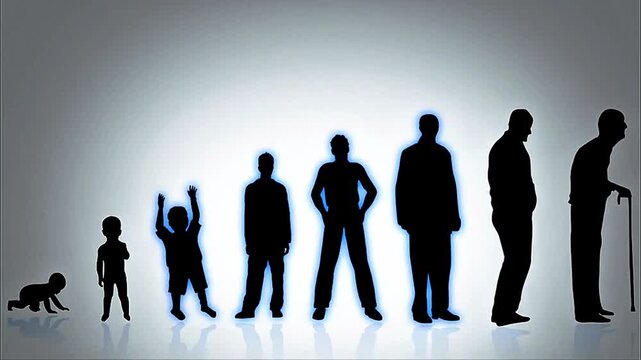 Human life stages from childhood to old age, showing growth, adulthood and the natural aging process.