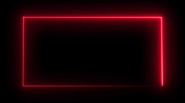 Red Neon Rectangle Frame Border Animation on Black Background &ndash; Glowing Line Outline Loop