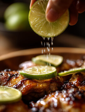 Squeezing fresh lime juice on grilled chicken