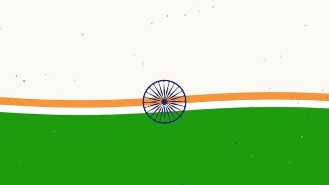 Indian flag colors and ashoka chakra spinning in a patriotic motion graphic video featuring a vibrant wave design that celebrates national pride with artistic digital animation