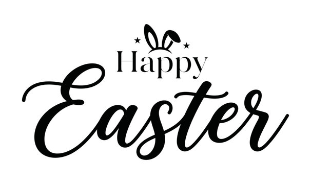 Elegant happy easter vector illustration bundle featuring black calligraphy text and cute bunny rabbit ears