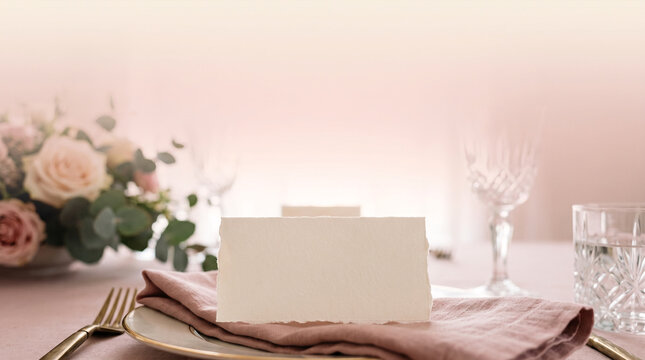 Place card on pink napkin for wedding or event seating arrangement