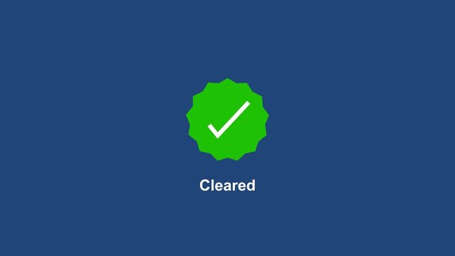 Green checkmark animation with cleared status text for ui ux and success notification approved