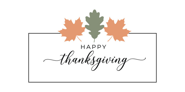 Happy Thanksgiving Typography Design With Autumn Leaves Frame Vector 