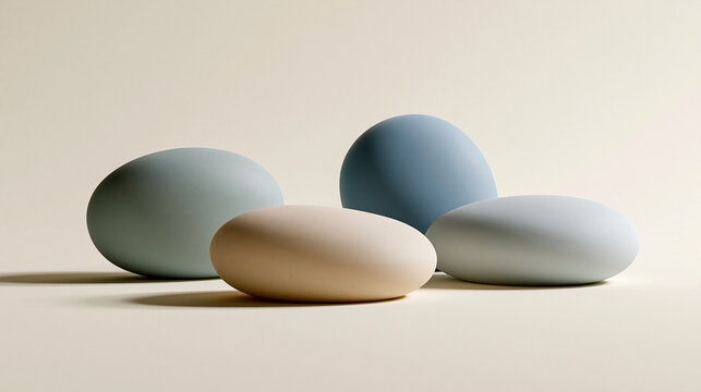 Minimalist smooth organic stone shapes in pastel blue and beige