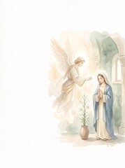 Naklejka premium Angel Gabriel announcing divine message to Virgin Mary