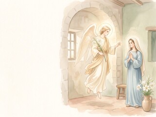 Naklejka premium Angel Gabriel announcing birth of Jesus to Mary