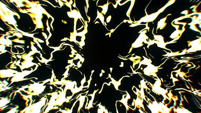 Fiery liquid tentacles explode outward from a dark central core in an energetic 3D render perfect for high impact music festival visuals and intros