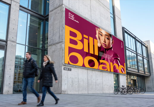 Billboard Mockup On Main Street Building
