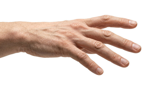 A mature adult male arm reaches forward with an open palm gesture to grasp something intangible while representing human interaction and nonverbal communication signals within a professional