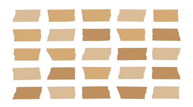 Tan brown adhesive masking tape strips set with torn edges on png background