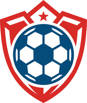 Bold red and blue soccer team badge with a star for professional football club visual identity