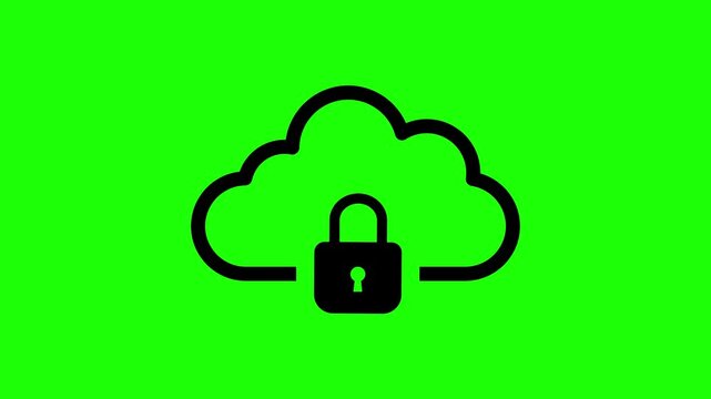 Animated cloud with lock icon on green screen. cloud data protection concept. cyber security icon animation. Cloud lock safe storage indicator highlights encrypted data.