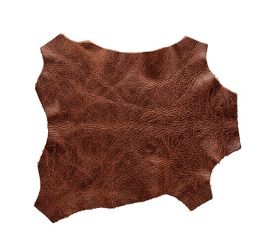 Textured brown leather swatch with a rustic distressed finish on transparent background