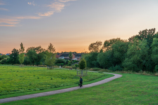 Stony Stratford Nature Reserve at sunrise in England, UK