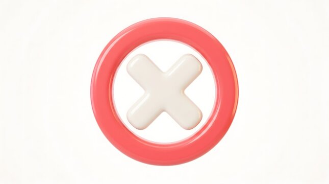 Glossy red circular ring surrounding a white three dimensional cross symbol rendered in high definition plastic material for modern ui