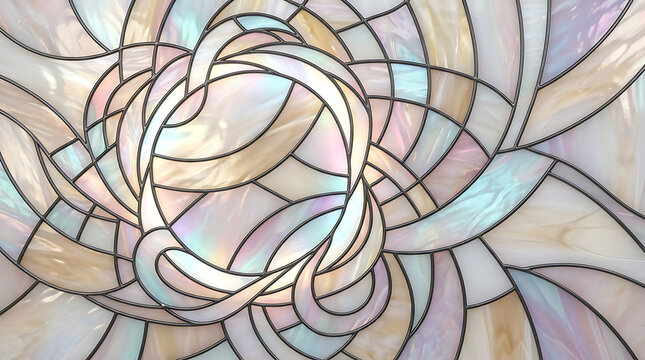Abstract stained glass window pattern with flowing lines