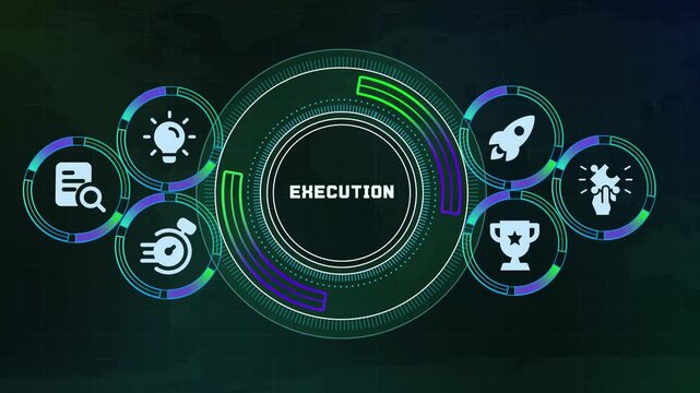 Abstract neon digital background highlighting execution concept for business management loop