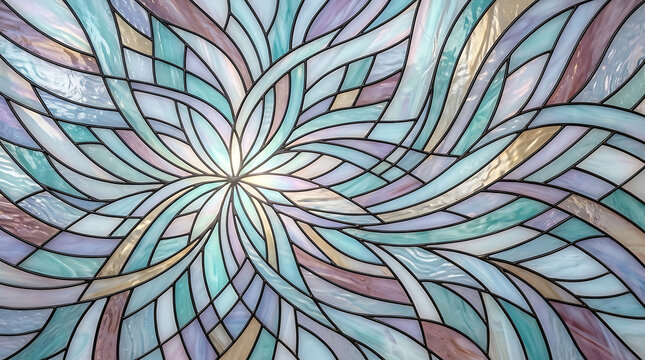 Abstract stained glass pattern with flowing lines and colors