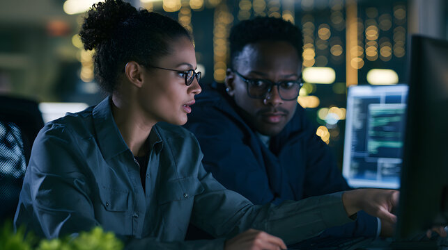 A cybersecurity specialist and fraud analyst were comparing account behavior following an unusual login from a new device. Sitting side by side, not standing, one engaged in conversation while the oth