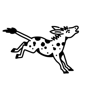 Spotted unicorn leaping free, bold black line art, magical edgy fantasy creature