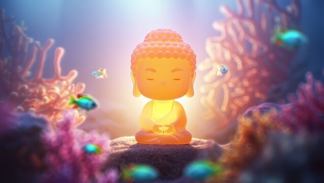 Meditating Buddha Underwater with Fish
