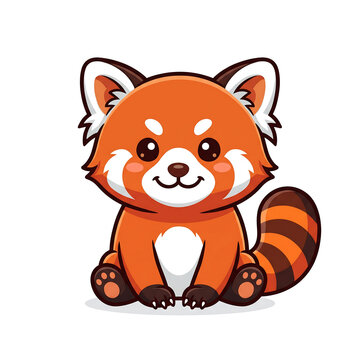 Cute red panda sitting and smiling cartoon character vector