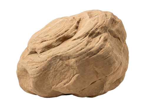 Rough textured sandstone rock with natural striations on transparent background